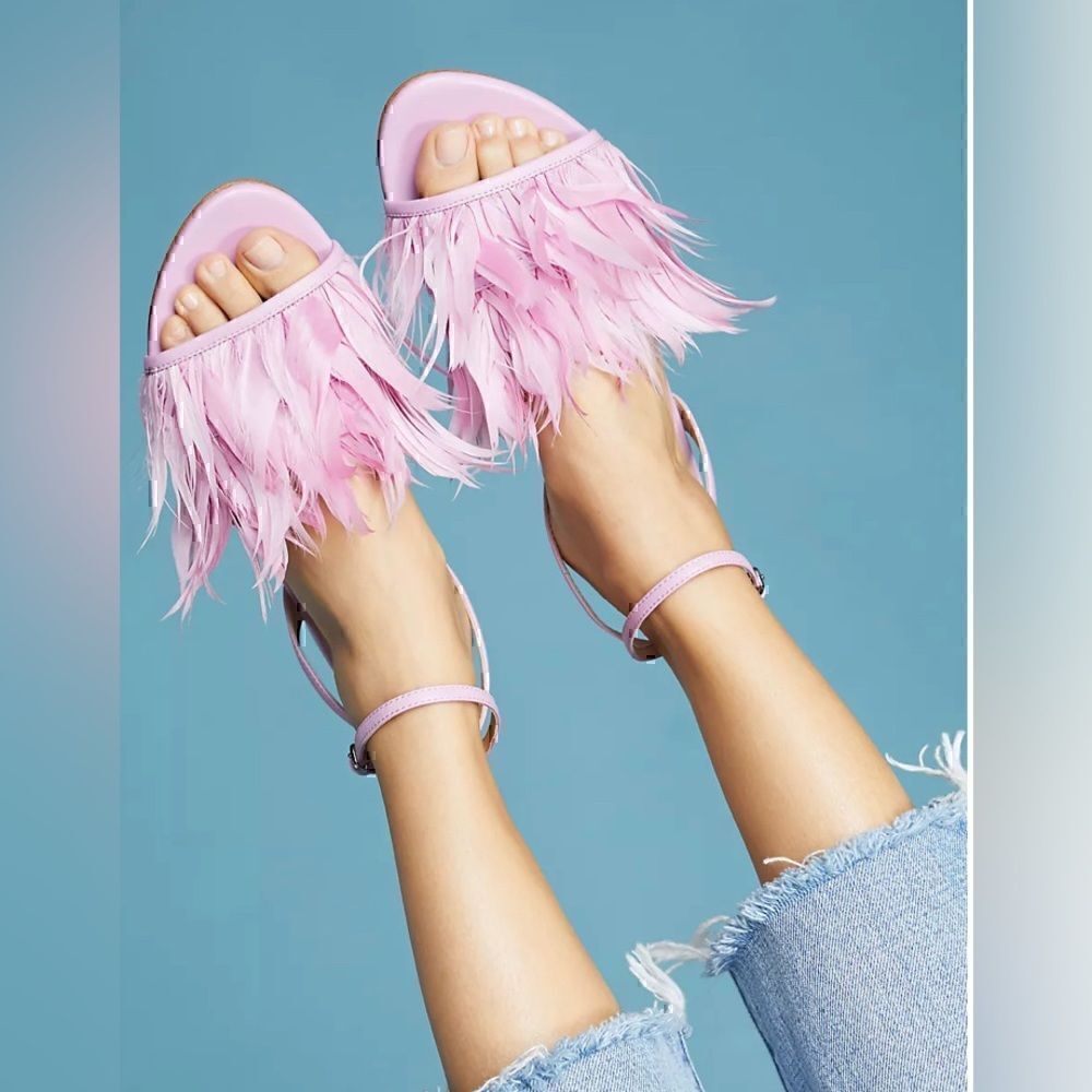 New Size 8 Anthropologie Pour La Victoire Layla Feathered Sandals - Picture 3 of 5